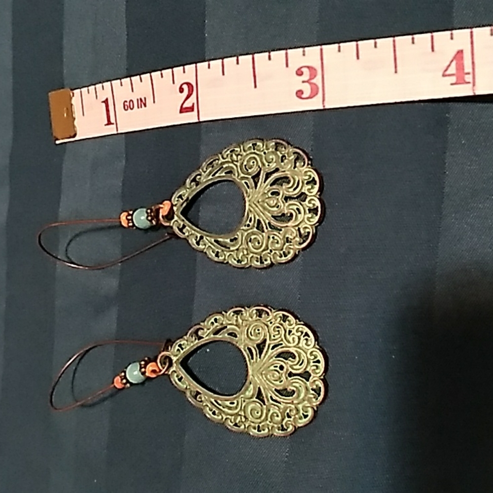 Painted bronze tone metal earrings with beads